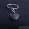 Nyckelringar smycken Natural Crystal Stone Heart Shape Pendant Healing Keychains for Women Men Bag Decor T46yd