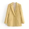 Gul långärmad kvinnlig kostym blazer godis färg kontor damer höst vinter casual outwear kvinnor jacka coat 210430
