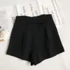 Ly Varey Lin Yaz Kadın Moda Criss-Cross Yüksek Bel Şort Rahat Katı Renk Pembe Siyah Geniş Bacak Takım Elbise Kadın 210526