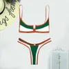 Kobiety Patchwork Bikini Zestaw Push Up Bandeau Beachwear Dwuczęściowy Kostium Kąpielowy Sexy Wysokie Wytnij Stringi Stroje kąpielowe Biquinis Feminino 210604