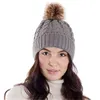 Gorro de Cachemira de punto grueso, gorro de punto de lana, gorro de lana para mujer, invierno con parche de sombrero de cuero