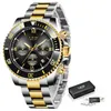 Lige Duiken Black Classic Mens Horloges Topmerk Luxe All Steel Fashion Watch voor Mannen Waterdichte Sport Quartz Clock 210527