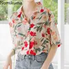 Nomikuma Summer Turn Down Collier à manches courtes Blouse en mousseline de soie Femmes Floral Imprimé Vintage Chemises Tops à la mode 3a124 210514