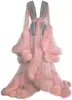 Vestidos de penas rosa vestidos de noite mulheres grávidas foto robe borda feminina tule longos roupões de banho de chá de nupcial com cinto feito sob encomenda