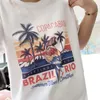 Vacation Beach T-shirt Summer White Tee le surf T-shirt surdimensionné décontracté de style rétro pour femmes