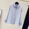 Korean Fashion Women Office Lady POLO Collar Clothing Loose Chiffon Shirt Elegant Tops Long Sleeve and Blouse 11225 210521