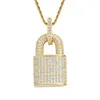 キュービックジルコンダイヤモンドロックネックレスヒップホップジュエリーセット18kゴールドパドロックペンダントネックレス女性のためのステンレススチールチェーンファッション