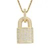 Bling cubic zircon Diamond Lock Colares Hip Hop Jewelry Conjunto de jóias de 18k Colares de pendentes de pendente