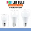 LED Ampüller E27 Akıllı Kontrol RGB Işık Kısılabilir 5 W 10 W 15 W RGBW Lamba Renkli Değişen Ampul Sıcak Beyaz Dekor Ev