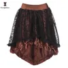 Siyah kadın Victoria Asimetrik Ruffled Saten Dantel Trim Gotik Etekler Vintage Korse Steampunk Etek Cosplay Kostümleri 937 # 210621