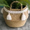 Dekorativa föremål Figurer Boho Macrame Handvävd bomull Garland med träpärlor Rattan Basket Ornament Hem Hängande dekoration