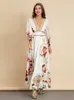 Summer Fashion Runway Elegant Maxi Dress Women Deep V Neck Print Boho Holiday Party Long gown5202954 JENF