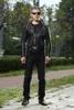 Hommes en cuir Faux mode Rivet coupe ajustée Moto Style serré noir en peau de mouton Moto Biker veste pour Punk manteau hommes