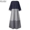 Casual Plaid Kaftan Sundress Dames Zanzea Spliced ​​Jurken Gedrukt Maxi O-hals Vakantie Boheemse Vestidos Robe Femme Y0823