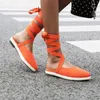Bez Roma Çapraz Kayış Düşük Topuklu Sandalet Kadın Sivri Burun Rahat Konfor Günlük Ayakkabı Bandaj Gladyatör Bayan