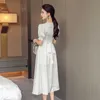 Weißes langes Kleid für Frauen Sommer Korea Kurzarm V-Ausschnitt glattes Sommerkleid Sexy Ladies Party Maxikleider 210602