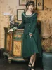 YOSIMI Long Women Dress Autumn Vintage Preppy Style Sailor Collar Fake Set Sleeve Elegant Green Vestido Feminino 210604