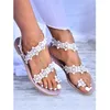 Kvinnor Summer Beach Boho Flower Sandals Toe Ring Light Purple Flat Shoes New Female Gladiator Roman Casual 3 971