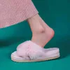 2021 Vinter Nya Kvinnor Soft Plush Furry Cross Band 3cm Heel Fur Women Shoes Inomhus Dam Plattform Öppna Toe Fluffy House Slippers K722