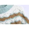 Elegant Women O-Neck Sweaters Fashion Ladies Hollow Loose Knitted Tops Streetwear Female Chic Striped Patchwork Pullovers 210427