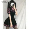 Günlük Elbiseler Y2K Egirl Gotik Goth Lolita Elbise Streetwear Kadınlar Japon Harajuku Ekose Koyu Kawaii Sevimli Mini Ayrılabilir Kol Kısa