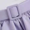 Stylish Chic With Belt Cascading Ruffle Mini Skirt Fashion High Waist Side Zipper Female Violet Skirts Faldas Mujer 210430