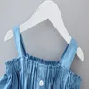 2021 zomerjurk voor meisjes kind jurken meisje kleding verjaardag jurk baby zoete kleding kinderen meisje kleding denim off shoulder q0716