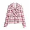 Kjol kostymer 2 styck set kvinnor rosa plaid långärmad beskuren blazer kontor elegant hög midja mini 210519