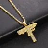 Hänge halsband hiphop cool gotisk uzi kolye pistolform halsband guld silver färg armé stil manlig kedja unisex smycken