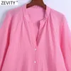 Zevidade mulheres moda v pescoço cor sólida casual camisa solta vestido feminino chique único breasted business reta vestidos ds8338 210603