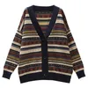 retro cardigan jacquard v-neck long-sleeved sweater jacket autumn casual all-match single-breasted knitted women 210427