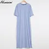 Oversized Long Summer Plus Size Women Slit Dresses 6xl 7xl 8xl 9xl 10xl Cotton Loose Casual Maxi Harajuku Za Boho Dress Black 210323