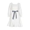 Peut-être u blanche solide o cou trois quarts arc arc robe mini robe courte robe élégante D0765 210529