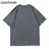 Koszulki Hip Hop Solid Color Łańcuch Tees Koszule Zniszczone dziury Harajuku bawełniane Streetwear Loose Fashion Tshirts Topy 210602