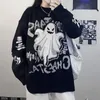 Kvinnors Tröjor Dark Harajuku Style Ghost Letter Jacquard Tjockning Par Lös retro Stickad tröja Oversized Pullover Ytterkläder Casual