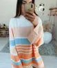 Kadın Sweaters Moda Kadın Tunik Çizgili Üstler Sıradan Kazak Gevşek Uzun Kollu Sweater