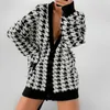 Houndstooth V-образным вырезом вязаные кардиган женщины с длинным рукавом женское свитер пальто мода осень сладкие дамы негабаритные кардиганы 211007