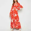 Robe longue à imprimé floral pour femmes, boutons vintage, chemise élégante, col rabattu, bureau fendu, es 210508