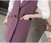 Printemps élégant violet gilet femme bureau dame coréenne longue veste sans manches mode mince noir femme manteau veste femme 210817