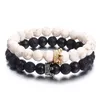 Black White Stone Crown Bracelets For Women Men Volcanic Couple Beads Cheap Bracelet Jewelry Custom