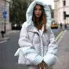 Spot Fit Cold Weather Winter Women's Fluffy Woolen Down Coat Female Oversized Thicker Warm Jacket Hooded Parkas F2423 210923