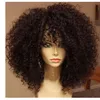 Perruques frontales en dentelle bouclée afro Kinky avec franges Brésiliennes Perruques naturelles de cheveux humains Naturels Curl pour femmes noires Grade 7A Diva1 130% Densité