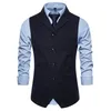 Chaleco de traje a cuadros con cuello vuelto para hombre, chaleco sin mangas ajustado de primavera, chaleco de esmoquin Formal de negocios para hombre, M-3XL 210522