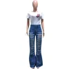 QNPQYX Tasarımcı Kadın Kot Pantolon Rahat Biker Delik Kırma Çiçek Yanan Kişiselleştirilmiş Streetwear Bayanlar Moda Horn Denim Pantolon Jean