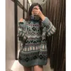 Fall Oversized Christmas Sweater Women Blue Jacquard Turtleneck Long Woman Warm Roll Collar Stick S vinter 210430