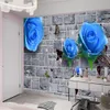 Custom 3d Flower Wallpaper Cyan Brick Wall Charming Blue Rose Living Room Bedroom Home Decor Painting Mural Wallpapers Wallcovering