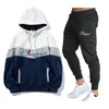 Men Brand LOGO Tracksuit Casual 2 Pieces Sets Sweatshirt Hooded+Sweatpants Print Sportswear Mens Clothes Solid Jogger Sport Suit