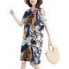 Kurzarm Plus Größe Baumwolle Vintage Floral Frauen Casual Lose Midi Sommerkleid Elegante Kleidung Damen Kleider Sommerkleid 210323