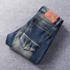 Style italien mode hommes jean rétro bleu foncé élastique coupe ajustée déchiré distrait Vintage concepteur pantalon Denim décontracté 74MM