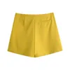 Women yellow Culottes Womens High Waist A-line Skirts Vintage Button Design Mini Short 210430